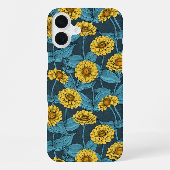 Yellow Zinnias on dark blue iPhone Case (Back)