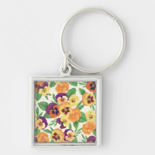 Yellow Zinnias on dark blue Key Ring