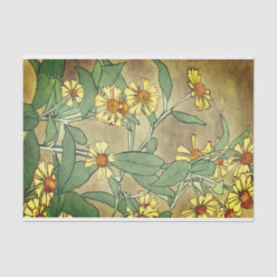 Yellow Zinnias Watercolor Painting Brown Tissue Paper