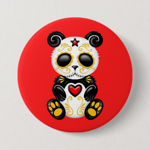 Yellow Zombie Sugar Panda on Red 7.5 Cm Round Badge