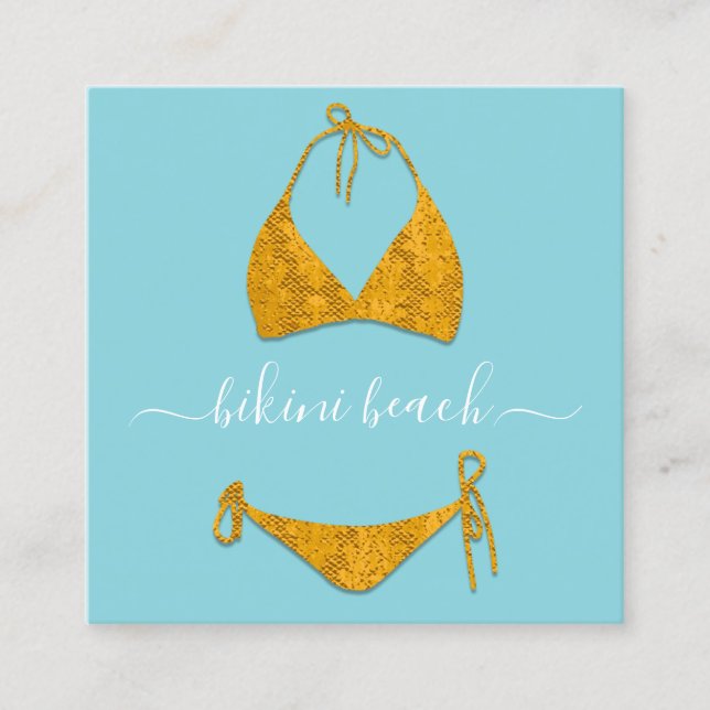 YellowBikini Lingerie Beach Costume Underwear Shop Square Business Card (Front)