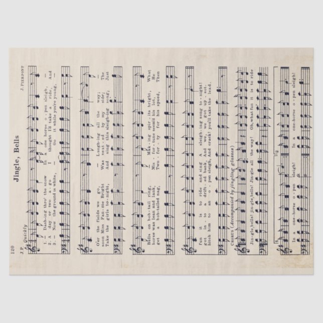 Yellowed Jingle Bells Tissue Paper and Decoupage  (Front)