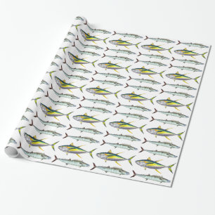 yellowfin and wahoo fish pattern wrapping paper