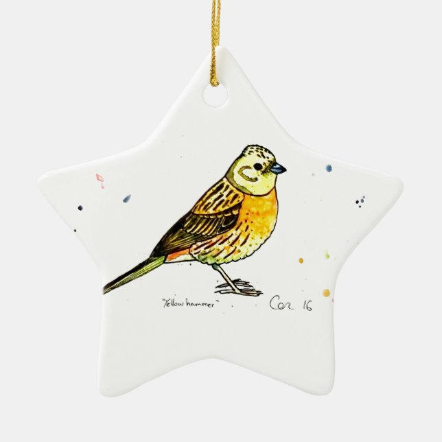 Yellowhammer bird ceramic tree decoration (Front)