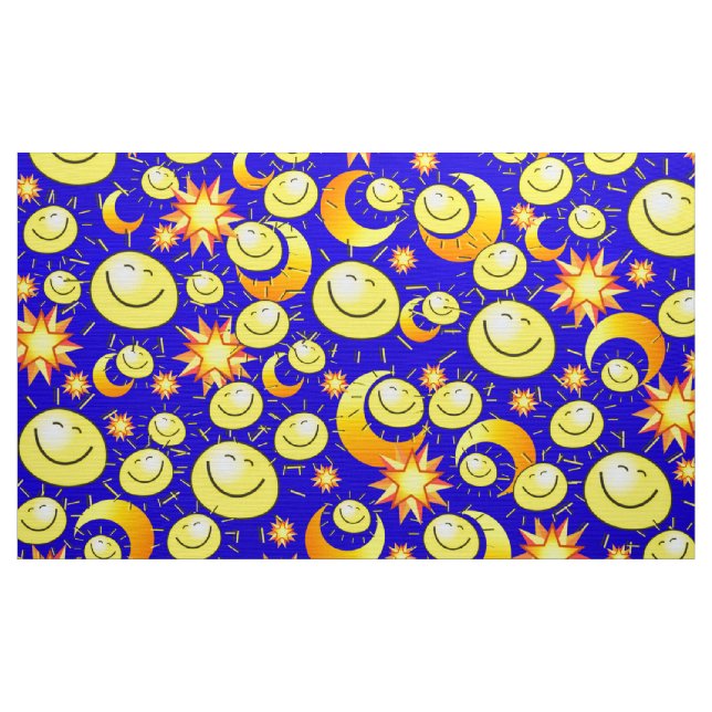 YellowOrange  Stars Sun Moon Blue Fabric (Yard)