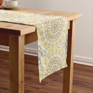 Yellows and White Mandala Kaleidoscope Medallion Medium Table Runner