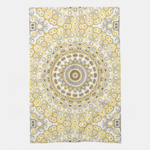 Yellows and White Mandala Kaleidoscope Medallion Tea Towel