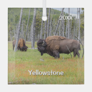 Yellowstone American Bison and Mammoth Hot Springs Glass Tree Decoration