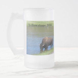 Yellowstone Buffalo Souvenir Frosted Glass Beer Mug