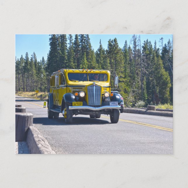 Yellowstone Bus Crosses the Fishing Bridge Postcard (Front)