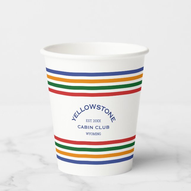 Yellowstone Cabin Club Custom Crest Park Stripe Paper Cups (Front)