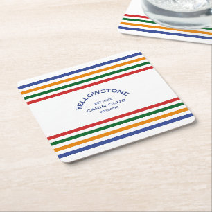 Yellowstone Cabin Club Custom Crest Park Stripe Square Paper Coaster