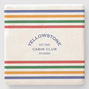 Yellowstone Cabin Club Custom Crest Park Stripe Stone Coaster