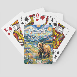Yellowstone Colourful Landscape Vintage Animal Bea Playing Cards