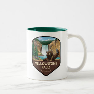 Yellowstone Falls Bear Selfie Shield Two-Tone Coffee Mug