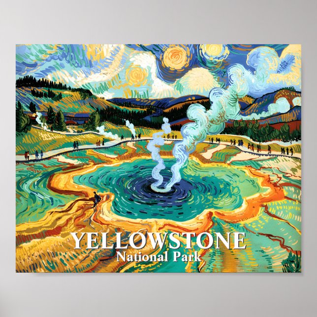 Yellowstone Grand Prismatic Spring Van Gogh Custom Poster (Front)