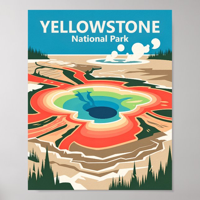 Yellowstone Grand Prismatic Spring Vintage Travel Poster (Front)