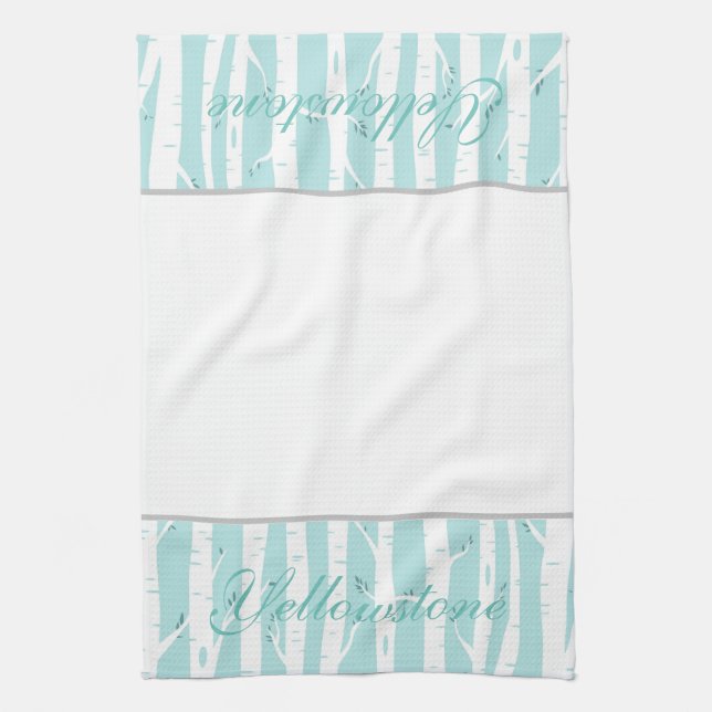 Yellowstone Kitchen Towel Aspen Trees Aqua (Vertical)