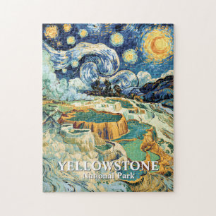 Yellowstone Mammoth Hot Springs Van Gogh Vibrant Jigsaw Puzzle