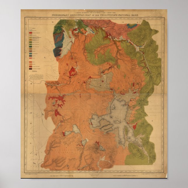 Yellowstone National Park 1878 Geologic Survey Map Poster (Front)