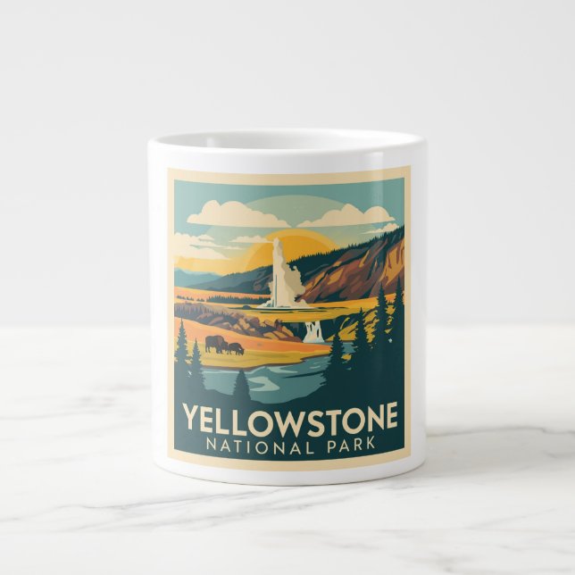 Yellowstone National Park Adventure Design Large Coffee Mug (Front)