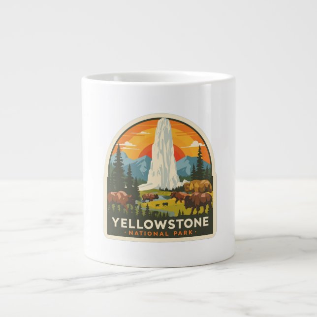 Yellowstone National Park Adventure Design Large Coffee Mug (Front)