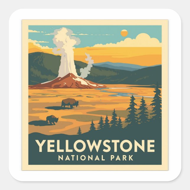 Yellowstone National Park Adventure Design Square Sticker (Front)