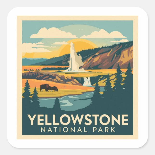Yellowstone National Park Adventure Design Square Sticker (Front)