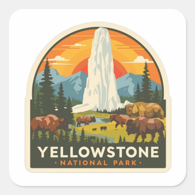 Yellowstone National Park Adventure Design Square Sticker (Front)