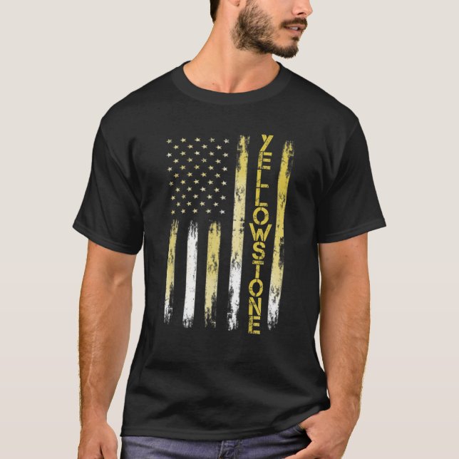 Yellowstone National Park American Flag Vintage T-Shirt (Front)
