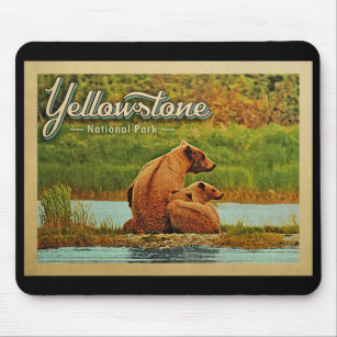 Yellowstone National Park Bears Vintage Mouse Mat