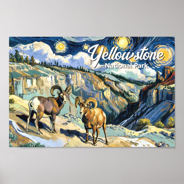 Yellowstone National Park Bighorn Sheep Van Gogh Poster (Front)