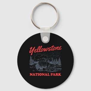Yellowstone National Park Bison Retro Vintage Key Ring