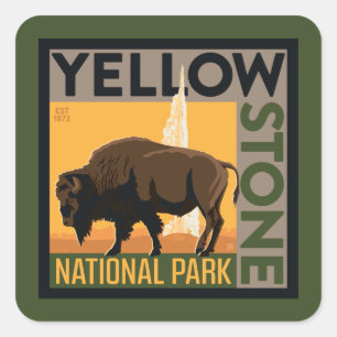 Yellowstone National Park Buffalo Square Sticker