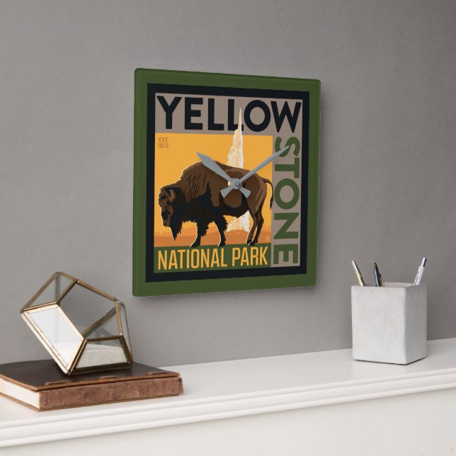 Yellowstone National Park | Buffalo Square Wall Clock (Office)