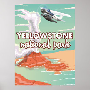 Yellowstone national park cartoon travel poster