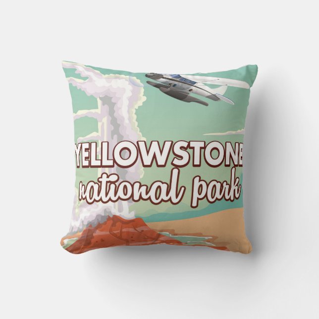 Yellowstone national park cartoon travel poster cushion (Front)