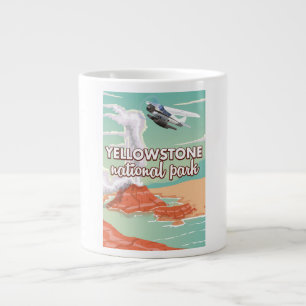 Yellowstone national park cartoon travel poster large coffee mug
