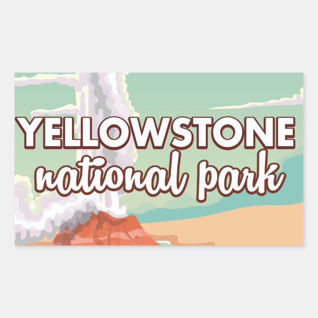 Yellowstone national park cartoon travel poster rectangular sticker (Front)