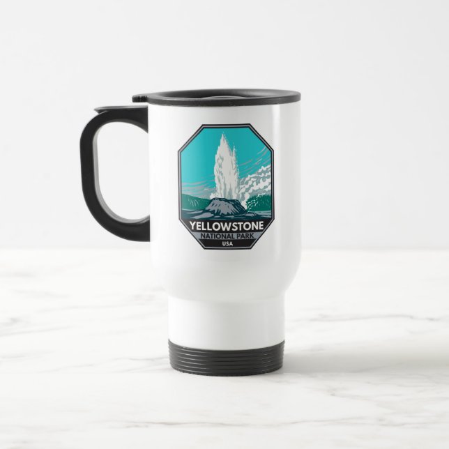 Yellowstone National Park Castle Geyser Vintage  Travel Mug (Left)