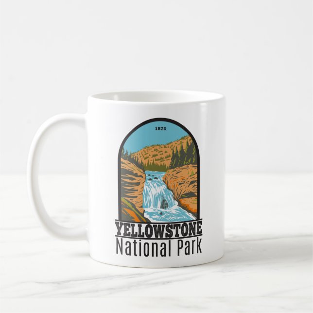 Yellowstone National Park Firehole Falls Vintage Coffee Mug (Left)