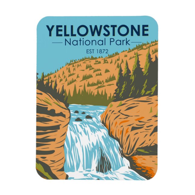 Yellowstone National Park Firehole Falls Vintage Magnet (Vertical)