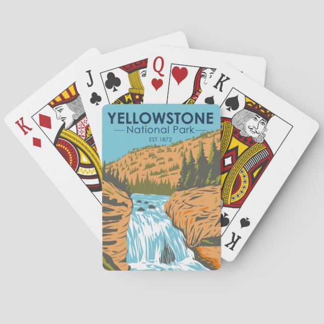 Yellowstone National Park Firehole Falls Vintage  Playing Cards (Back)
