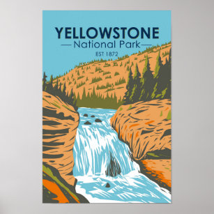 Yellowstone National Park Firehole Falls Vintage Poster