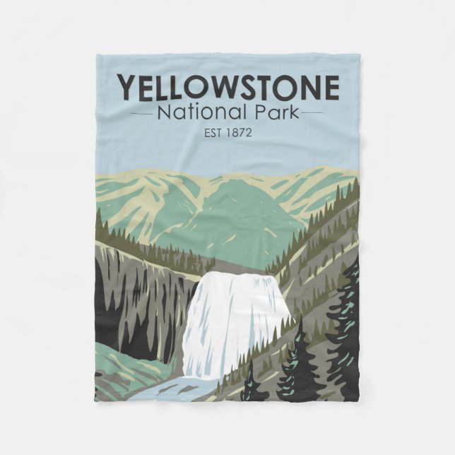 Yellowstone National Park Gibbon Falls Vintage  Fleece Blanket (Front)