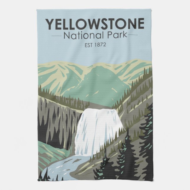 Yellowstone National Park Gibbon Falls Vintage  Tea Towel (Vertical)