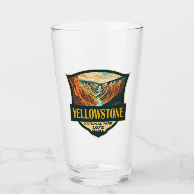 Yellowstone National Park Grand Canyon Retro Art Glass (Front)