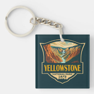 Yellowstone National Park Grand Canyon Retro Art Key Ring