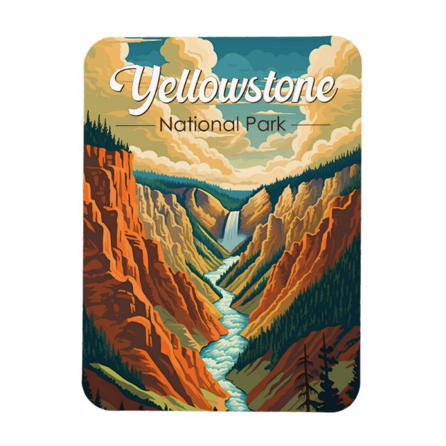 Yellowstone National Park Grand Canyon Retro Art Magnet (Vertical)
