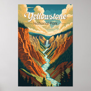 Yellowstone National Park Grand Canyon Retro Art Poster